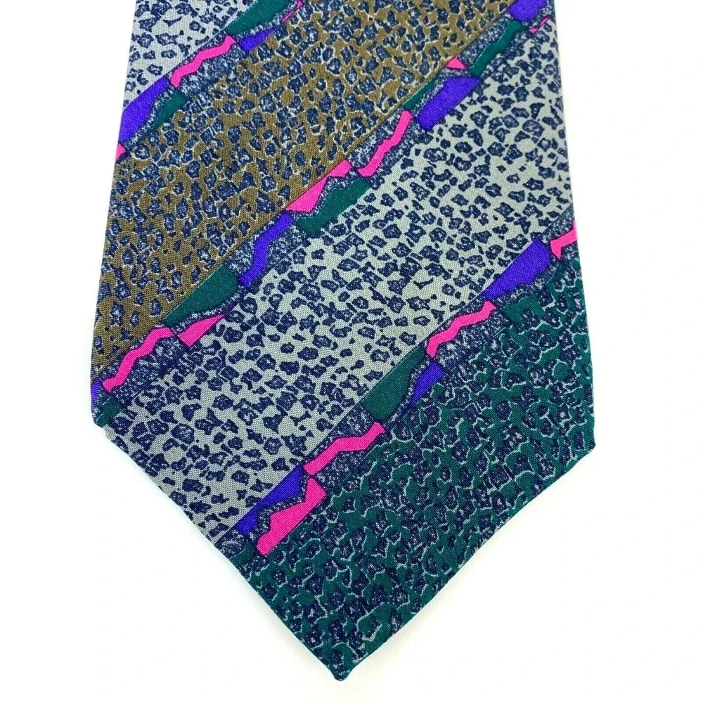 MISSONI Diagonal Animal Print Striped Multicolor 100% Silk Necktie - Needs fix